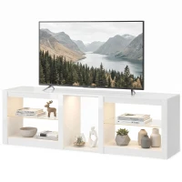 HOMCOM TV-lowboard met RGB-LED-verlichting, modern tv-meubel met verstelbare glazen planken, voor televisies tot 190,5 cm, wit(m-13)