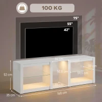HOMCOM TV-lowboard met RGB-LED-verlichting, modern tv-meubel met verstelbare glazen planken, voor televisies tot 190,5 cm, wit(m-3)