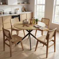 HOMCOM Table à Manger Ronde pour 4 Personnes 100 cm, Style Industriel avec Plateau Aspect Bois, Piètement Croisé en Acier Chêne(m-7)