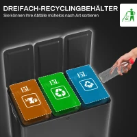HOMCOM Prullenbak met 3 x 15L Compartimenten, Deodorantdeksels, Vingerafdrukbestendig, Soft-Close, Verwijderbaar, Zwart(m-4)