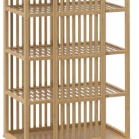 HOMCOM Armoire Chambre Penderie en Bambou 5 Niveaux avec Porte Coulissante, Design Aéré à Lattes, Bois Naturel(m-11)