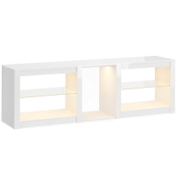 HOMCOM TV-lowboard met RGB-LED-verlichting, modern tv-meubel met verstelbare glazen planken, voor televisies tot 190,5 cm, wit