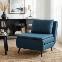 HOMCOM Fauteuil Convertible 1 Place, Fauteuil-Lit Clic-Clac 3 en 1 avec Dossier Réglable, Oreiller, Assise Large, Bleu(m-15)