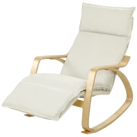 HOMCOM Sillón Mecedor de Efecto Lino con Reposapiés Regulable en 5 Posiciones para Salón Blanco Crema(m-7)
