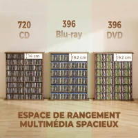 HOMCOM Rangements pour CD et DVD avec 16 compartiments et 12 étagères réglables capacité max. 720 CD/396 DVD et Blu-ray noyer(m-4)