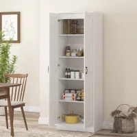 HOMCOM Armário de Despensa 175 cm com Espaço de Armazenamento Armário de Cozinha com Portas Fechamento Suave e Prateleiras Ajustáveis Branco(m-4)