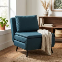 HOMCOM Fauteuil Convertible 1 Place, Fauteuil-Lit Clic-Clac 3 en 1 avec Dossier Réglable, Oreiller, Assise Large, Bleu(m-9)