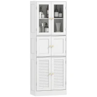 HOMCOM Meuble de salle de bain haut, meuble de rangement avec 6 portes dont 2 vitrées et 2 persiennes, étagère réglable, blanc(m-12)