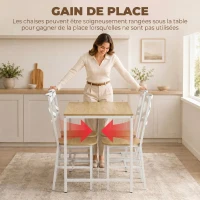 HOMCOM Ensemble Table Salle à Manger avec 4 Chaises, Table de Cuisine avec Chaises pour 4 Personnes, Bois Naturel et Blanc(m-6)