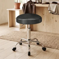 HOMCOM Taburet din piele PU, scaun de salon reglabil pe înălțime cu șezut căptușit, scaun rotativ pentru beauty pe roți(m-6)
