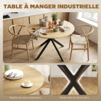 HOMCOM Table à Manger Ronde pour 4 Personnes 100 cm, Style Industriel avec Plateau Aspect Bois, Piètement Croisé en Acier Chêne(m-4)