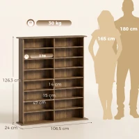 HOMCOM Rangements pour CD et DVD avec 16 compartiments et 12 étagères réglables capacité max. 720 CD/396 DVD et Blu-ray noyer(m-3)