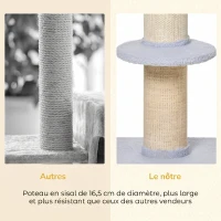 PawHut Arbre à chat avec griffoir centre d'activités 2 plateformes coussin bleu clair(m-6)