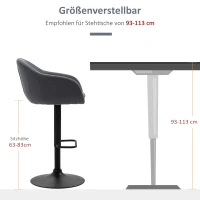 HOMCOM barkruk 92-112cm In hoogte verstelbare barkruk met linnenlook Donkergrijs(m-7)