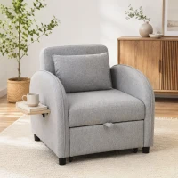 HOMCOM Klappbarer Sessel 1 Platz, Schlafsessel Clic‑Clac 3‑in‑1, Verstellbare Rückenlehne, Klappbarer Seitentisch, Grau(m-6)