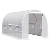 Outsunny Tunnel-Gewächshaus 8m², Tunnel-Gewächshaus mit Tür und 6 Fenstern, PE-Abdeckung 140 g/m² 400 x 200 x 200 cm weiß(m-1)