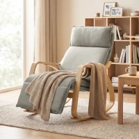 HOMCOM Fauteuil à bascule avec Repose-pieds Réglable en 5 Positions Accoudoirs en Bois Rembourrage Double Couche Gris clair(m-5)