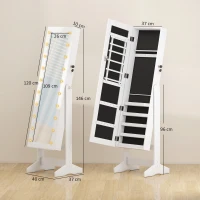 HOMCOM Armoire à Bijoux Armoire de Rangement sur Pied avec Miroir et Serrure Éclarage LED MDF 40 x 37 x 146 cm Blanc(m-3)
