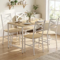 HOMCOM Ensemble Table Salle à Manger avec 4 Chaises, Table de Cuisine avec Chaises pour 4 Personnes, Bois Naturel et Blanc(m-9)