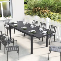 Outsunny Table de Jardin Extensible Plateau Aluminium Effet Bois Pieds Réglables 8-10 Personnes 214x85x75cm Gris Anthracite(m-2)