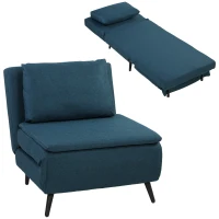 HOMCOM Fauteuil Convertible 1 Place, Fauteuil-Lit Clic-Clac 3 en 1 avec Dossier Réglable, Oreiller, Assise Large, Bleu(m-16)