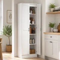 HOMCOM Armário de Despensa 175 cm com Espaço de Armazenamento Armário de Cozinha com Portas Fechamento Suave e Prateleiras Ajustáveis Branco(m-2)