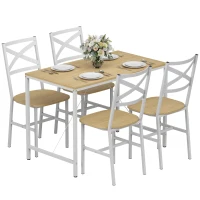 HOMCOM Ensemble Table Salle à Manger avec 4 Chaises, Table de Cuisine avec Chaises pour 4 Personnes, Bois Naturel et Blanc(m-16)