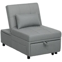 HOMCOM Sillón plegable 3 en 1 con bolsillo lateral, cama de invitados con cojín, respaldo ajustable, sillón cama con ruedas, Gris claro(m-1)