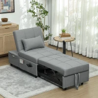 HOMCOM Sillón plegable 3 en 1 con bolsillo lateral, cama de invitados con cojín, respaldo ajustable, sillón cama con ruedas, Gris claro(m-6)