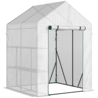 Outsunny kunststof kas met 4 planken en stalen frame, wit, 143 x 143 x 195 cm