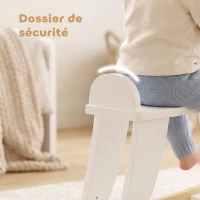 HOMCOM Cheval à Bascule en Bois - Jeu à Bascule Avec Poignées, Repose-Pied et Butées - MDF Contreplaqué Blanc et Bois Naturel(m-7)