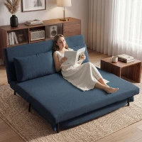 HOMCOM Canapé Convertible 2 Places, Canapé-Lit Clic-Clac 3 en 1 avec Dossier Réglable, Oreiller, Assise Large, Bleu(m-14)