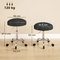 HOMCOM Taburet din piele PU, scaun de salon reglabil pe înălțime cu șezut căptușit, scaun rotativ pentru beauty pe roți(m-3)