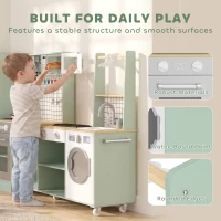 AIYAPLAY Cuisine Enfant Jouet d'Imitation, Micro-Ondes, Four, Plateau Rotatif sur Roulettes, 160x32x97,5cm, Vert Clair(m-8)