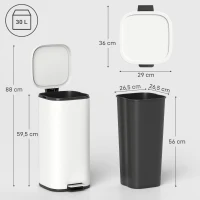 HOMCOM 30L Küchenmülleimer Pedaleimer mit Deckel, Soft-Close- und Offenhalte-Funktion für Küche, Zuhause(m-3)