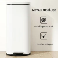 HOMCOM 30L Küchenmülleimer Pedaleimer mit Deckel, Soft-Close- und Offenhalte-Funktion für Küche, Zuhause(m-7)