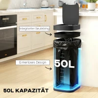 HOMCOM 50L Sensor-Mülleimer, berührungslos Küchenmülleimer mit Bewegungssensor, fingerabdruckresistent(m-5)