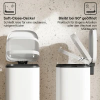 HOMCOM 30L Küchenmülleimer Pedaleimer mit Deckel, Soft-Close- und Offenhalte-Funktion für Küche, Zuhause(m-5)