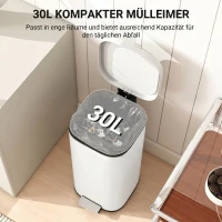 HOMCOM 30L Küchenmülleimer Pedaleimer mit Deckel, Soft-Close- und Offenhalte-Funktion für Küche, Zuhause(m-4)