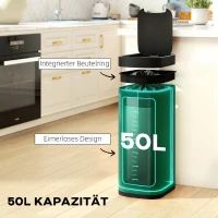 HOMCOM 50L Sensor-Mülleimer, berührungslos Küchenmülleimer mit Bewegungssensor, fingerabdruckresistent(m-5)