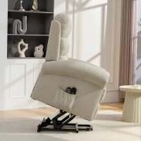 HOMCOM Massagesessel mit Aufstehhilfe, Relaxsessel, Vibrationsköpfe, mit Neigefunktion, Leinenoptik, Beige(m-9)