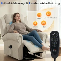 HOMCOM Massagesessel mit Aufstehhilfe, Relaxsessel, Vibrationsköpfe, mit Neigefunktion, Leinenoptik, Beige(m-5)
