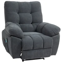HOMCOM Recliner-Sessel, Massage-Polstersessel mit 8 Vibrationspunkten, verstellbare Fußstütze, Seitentasche, Lehnsessel, Grau(m-1)