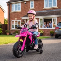 AIYAPLAY Elektro-Motorrad für Kinder, 12V Kindermotorrad mit Stützrädern, Kinderfahrzeug mit Hupe und Startgeräusch, 3 km/h, Rosa(m-10)
