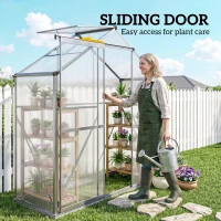 Outsunny 6 x 2.5ft Polycarbonate Greenhouse Walk-In Green House with Rain Gutter, Sliding Door, Window, Foundation, Dark Grey(m-6)
