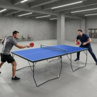 SPORTNOW 9FT Folding Tennis Table, with 8 Wheels, for Indoor Use, Blue(m-2)