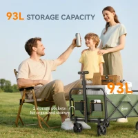 Outsunny 93L Festival Trolley on Wheels, Garden Folding Trolley Cart, 100kg Heavy Duty Collapsible Folding Wagon with Adjustable Handle and Carrying Bag for Beach, Camping, Festival, Green(m-4)