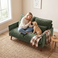 HOMCOM 2 Seater Sofa, Loveseat Sofa with Spring Cushions, Wide and Deep Seat, Wood Legs, Green(m-9)