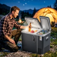 Outsunny 55L Compressor Car Fridge Freezer, Dual Zone Camping Refrigerator with App Control, Grey(m-8)
