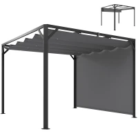 Outsunny Gazebo Pergolă Retractabilă 3x3 m cu Tendă Rulantă și Orificii de Drenaj, din Oțel și Poliester Gri Închis(m-11)